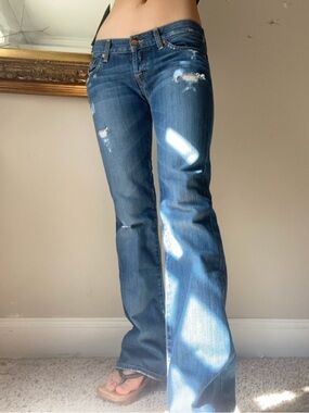 Lucky Brand "Little Maggie" Ultra-Low Distressed Bootcut Jeans - Size 2